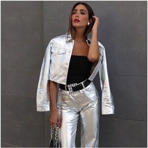 Zara metallic denim cropped jacket